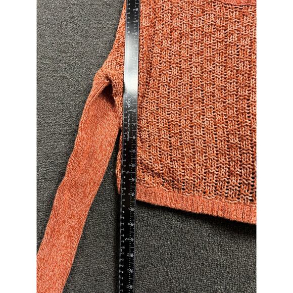 Free People Cable Knit Sweater Womens Size L Orange V-Neck Long Sleeves Bohemian - Picture 6 of 7